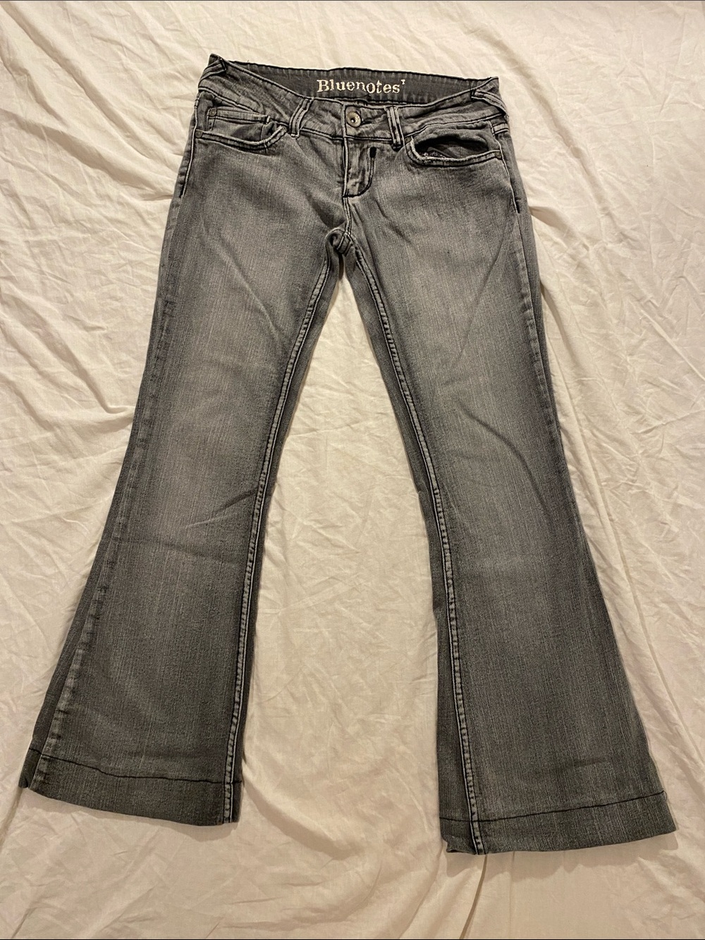 Bluenotes Ultra Low Rise Y2K Bellbottom Jeans - Faded Grey Wash Denim Size 27.